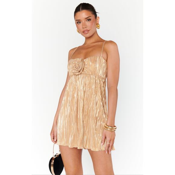 Show Me Your Mumu GNO Mini Dress Gold Pleated S - Picture 7 of 7